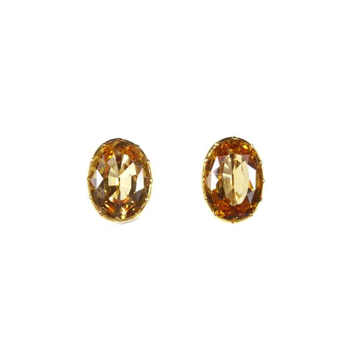 Pair of antique golden topaz single stone collet earrings, formerly belonging to Gloria, the late Dowager Countess Bathurst,